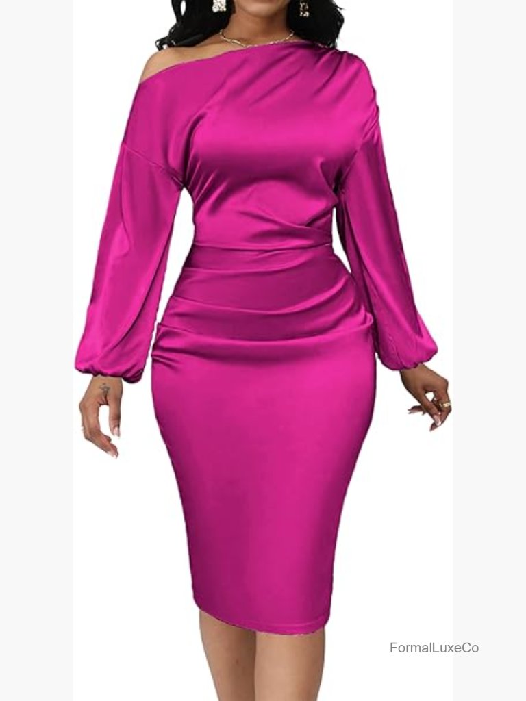 Off Shoulder Bodycon Dress Long Sleeve Midi Cocktail Party